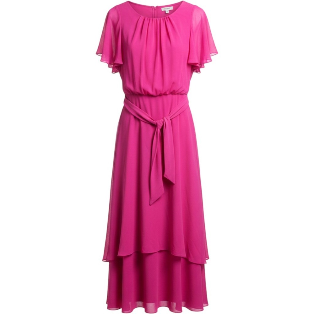 Jessica Howard Womens 20W Pink Chiffon Tiered Midi Dress Flutter Sleeve H1W1925